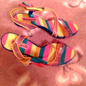 Betsey Johnson rainbow pumps with clear heel